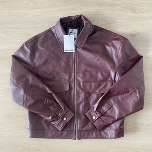 NWT - Bershka Men's Burgundy Vegan Leather Jacket Size L